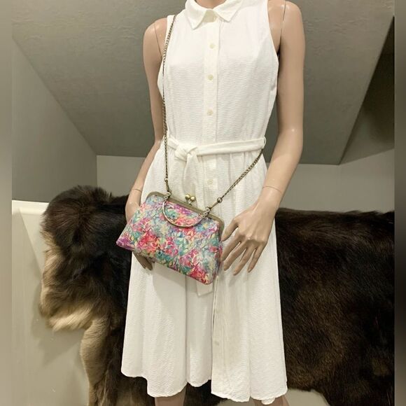 Handmade Genuine Leather Floral Print Kisslock Top Handle bag & Small Purse Set - Picture 7 of 16